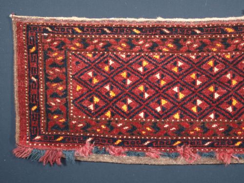 fig 1. ANTIQUE ERSARI BESHIR TORBA WITH DIAMOND LATTICE DESIGN, CIRCA 1900.