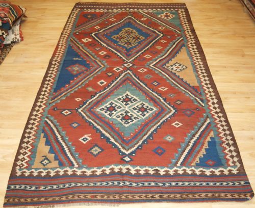 Antique Tribal Qashqai Kilim, Superb Colour and Bold Design, Circa 1900.