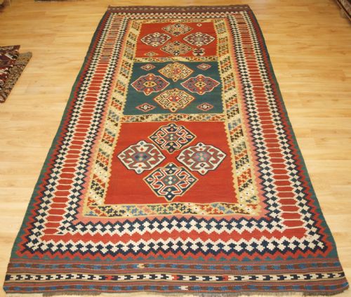 ANTIQUE QASHQAI TRIBAL KILIM WITH COMPARTMENT DESIGN CIRCA 1900