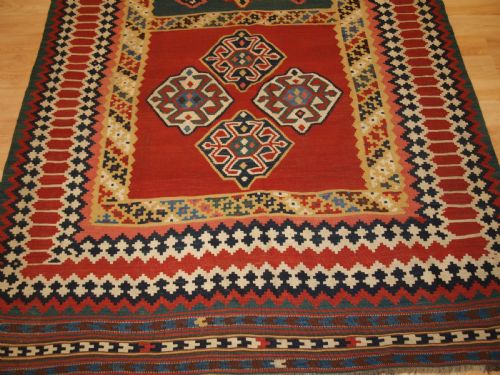 ANTIQUE QASHQAI TRIBAL KILIM WITH COMPARTMENT DESIGN CIRCA 1900 - ADDITIONAL PHOTO 4