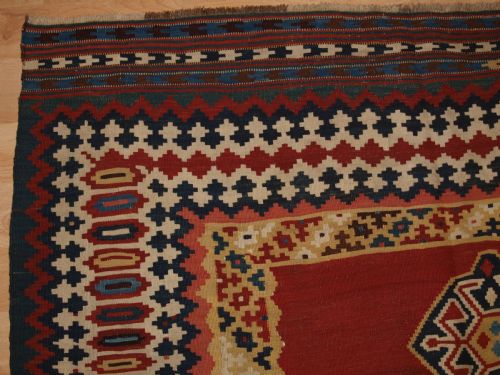 ANTIQUE QASHQAI TRIBAL KILIM WITH COMPARTMENT DESIGN CIRCA 1900 - ADDITIONAL PHOTO 6