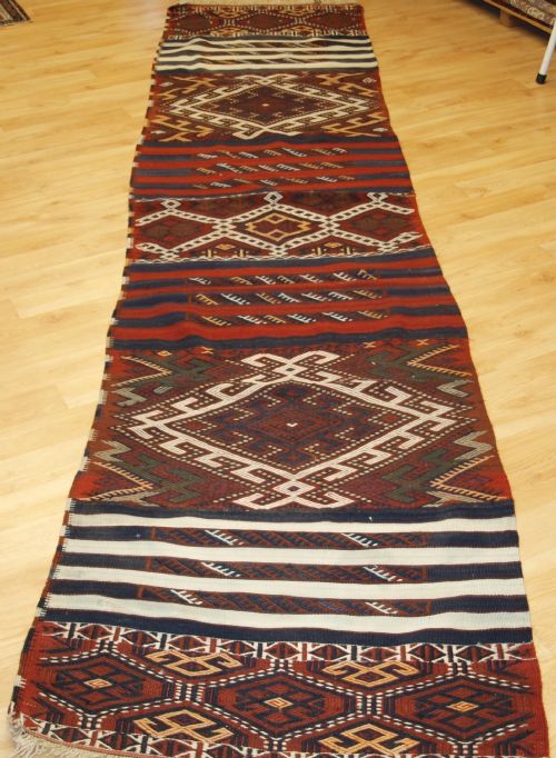 Antique Turkish Malatya Region Kilim Runner in Cicim Technique, Circa 1920.