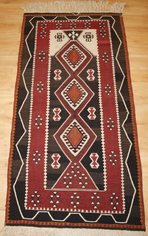 Old Turkish Kayseri Prayer Kilim with Silver Metal Thread, Circa 1930