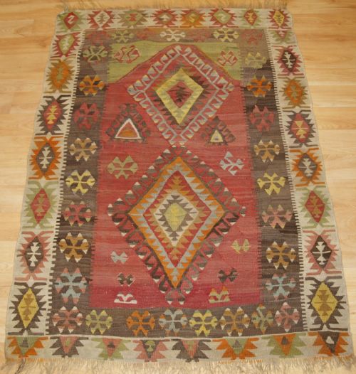 Antique Turkish Kayseri Prayer Kilim, Soft Pastel Colours, Circa 1920.