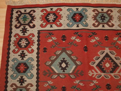 ANTIQUE SHARKOY KILIM WITH LARGE REPEAT DESIGN PASTEL COLOURS CIRCA 1920 - ADDITIONAL PHOTO 3