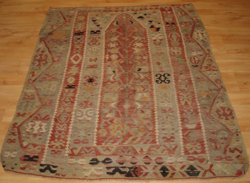 Antique Turkish Prayer Kilim from Denizli Village, Soft Colours, Circa 1920.