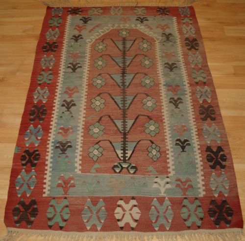 Antique Turkish Village Prayer Kilim with Tree of Life Design, Circa 1920.