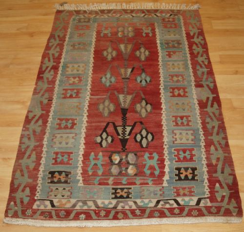 Antique Turkish Village Kilim, Flowering Tree Design, Circa 1920.