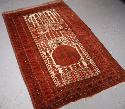 fig 1. ANTIQUE AFGHAN KIZIL AYAK TURKMEN MOSQUE PRAYER RUG, CIRCA 1910.