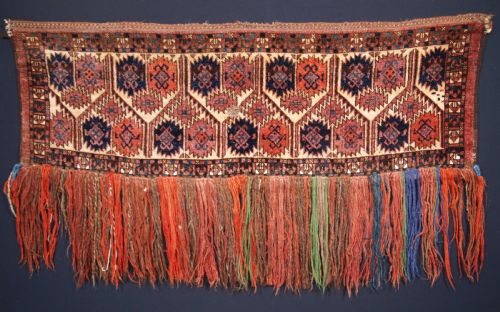 Antique Ersari Turkmen Torba with Unusual Design, Ivory Ground, Circa 1900.
