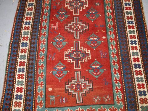 ANTIQUE CAUCASIAN KARABAGH REGION KAZAK RUG CIRCA 1900 - ADDITIONAL PHOTO 4