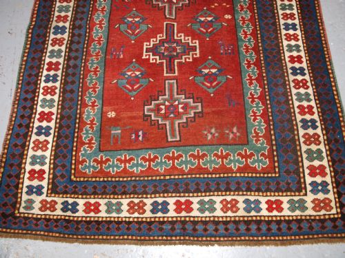 ANTIQUE CAUCASIAN KARABAGH REGION KAZAK RUG CIRCA 1900 - ADDITIONAL PHOTO 5