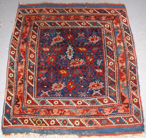 Antique Turkish Bergama Region Rug of Small Square Size, Circa 1850.