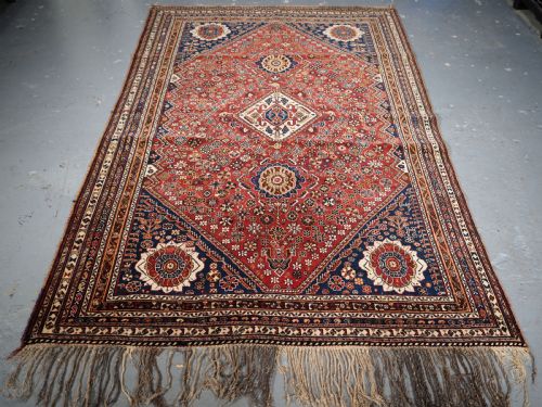 fig 1. ANTIQUE SILK WEFTED TRIBAL QASHQAI RUG, OUTSTANDING EXAMPLE, CIRCA 1890.