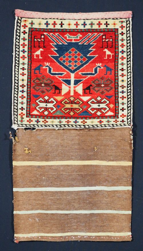fig 1. ANTIQUE CAUCASIAN SHIRVAN BAG WITH BACK, SUPERB CONDITION, CIRCA 1900.