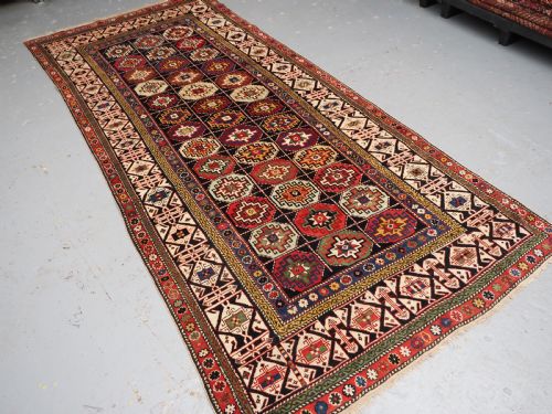 fig 1. ANTIQUE CAUCASIAN SHIRVAN LONG RUG, DATED 1855, SUPERB COLOUR AND CONDITION.