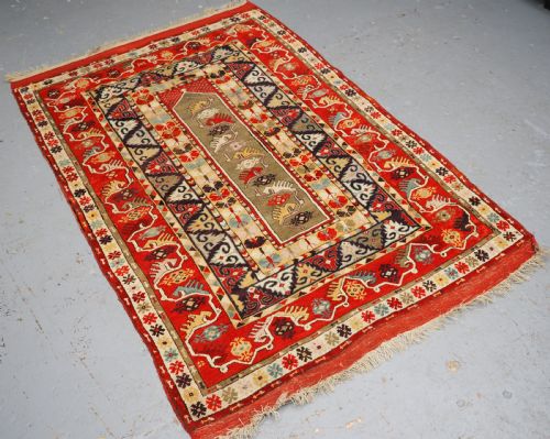 fig 1. ANTIQUE TURKISH MILAS RUG OF SCARCE DESIGN, SUPERB COLOUR, CIRCA 1890.