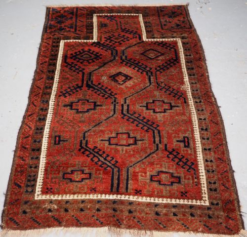 Antique Baluch Prayer Rug with Large Lattice Design, Circa 1900.
