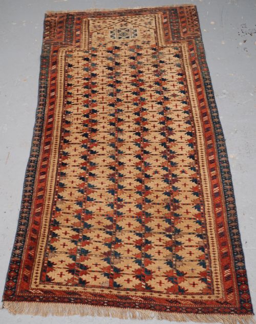 Antique Prayer Rug by the Ersari Turkmen of Scarce Type, Circa 1890.