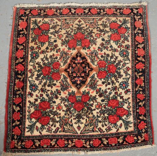 Antique Bijar Rug of Small Square Pushti Size, Floral Design, Circa 1890.