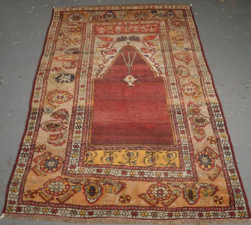 Antique Turkish Oushak Region Prayer Rug, Late 19th Century.