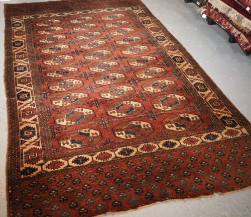 fig 1. ANTIQUE YOMUT KARADASHLI TURKMEN MAIN CARPET, SCARCE C GUL CENTRES, PUBLISHED, 1ST HALF 19TH CENTURY.