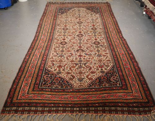 Antique Qashqai Long Rug, Ivory Ground Herati Design with Tibal Elements,  Circa 1870.
