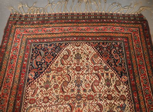 fig 1. ANTIQUE QASHQAI LONG RUG, IVORY GROUND HERATI DESIGN WITH TIBAL ELEMENTS, CIRCA 1870.