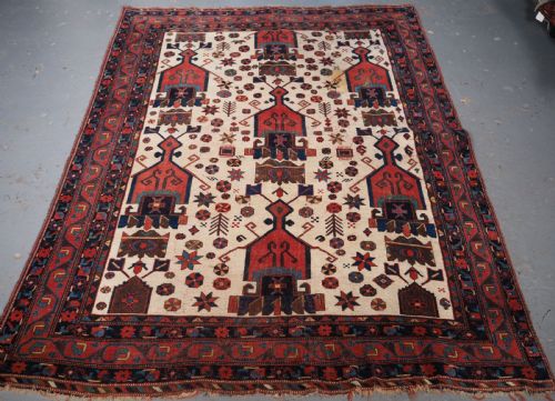 Antique Afshar Neriz Rug with Shield Design, Circa 1900.