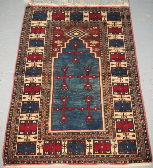 Old Turkish Yuruk Kurdish Prayer Rug, Small Size, Circa 1920.