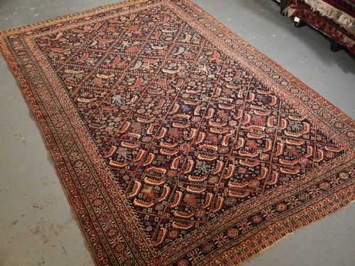 fig 1. ANTIQUE TRIBAL QASHQAI RUG WITH HERATI LATTICE DESIGN, CIRCA 1880.