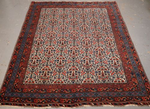 Antique Afshar Neriz Rug with Repeat Cypress Tree Design, Circa 1900.