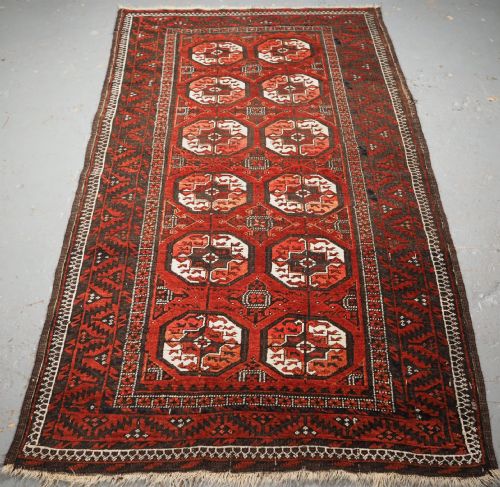 Antique Mahdad Khani Baluch Rug, Large Turkmen Guls, Circa 1900.
