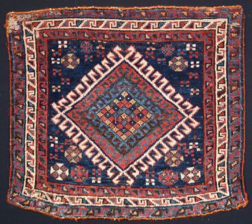 Antique Qashqai Tribal Bag Face, Diamond Design, Circa 1880.