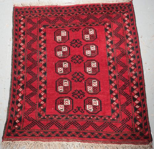 Old Afghan Village Rug of Small Mat Size, Circa 1930.