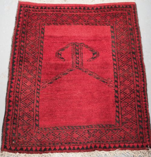 Old Afghan Childs Prayer Rug of Simple Rams Horn Design, Circa 1920.