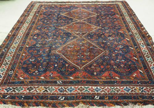 Antique Tribal Khamseh Bird Carpet, Excellent Example, Circa 1900.