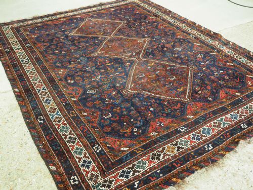 fig 1. ANTIQUE TRIBAL KHAMSEH BIRD CARPET, EXCELLENT EXAMPLE, CIRCA 1900.