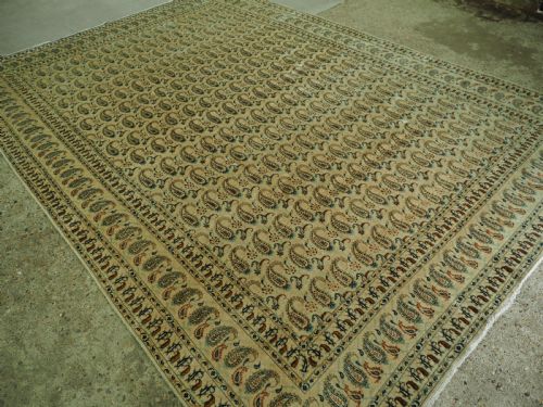 Antique Kashan Carpet, Ivory Ground with All Over Boteh Design, Circa 1920.