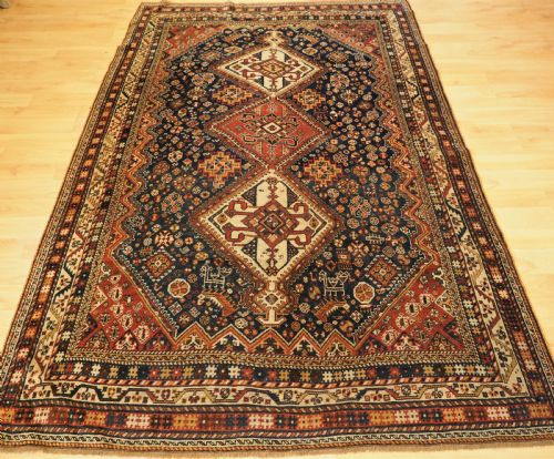 Antique Qashqai Tribal Rug, Triple Medallion Design, Circa 1900.