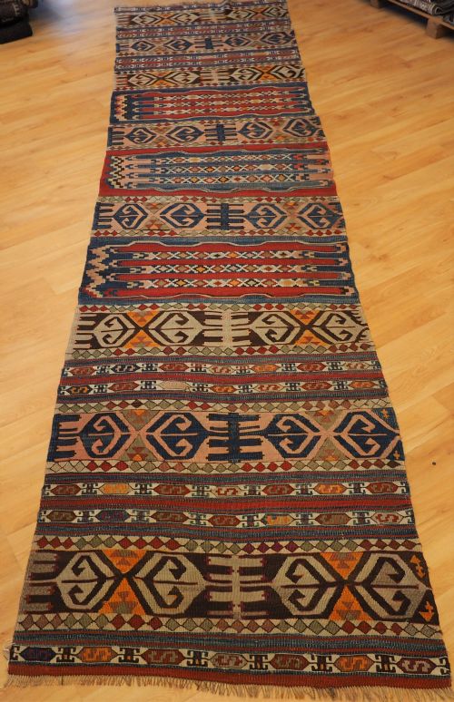 Antique Turkish Malatya Region Kilim Runner with Banded Design, Circa 1900/20.