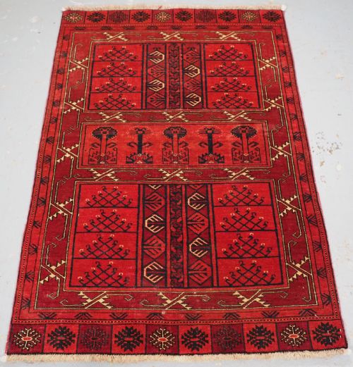Old Afghan Taghan Purdah Ensi Rug, Tree Design, Circa 1920.