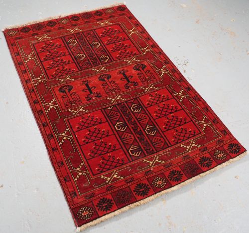 fig 1. OLD AFGHAN TAGHAN PURDAH ENSI RUG, TREE DESIGN, CIRCA 1920.