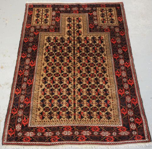 Antique Baluch Prayer Rug, Camel Ground with Tree of Life, Circa 1900.