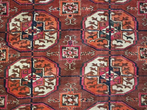 ANTIQUE TEKKE TURKMEN MAIN CARPET OF SMALL SIZE CIRCA 1900 - ADDITIONAL PHOTO 8