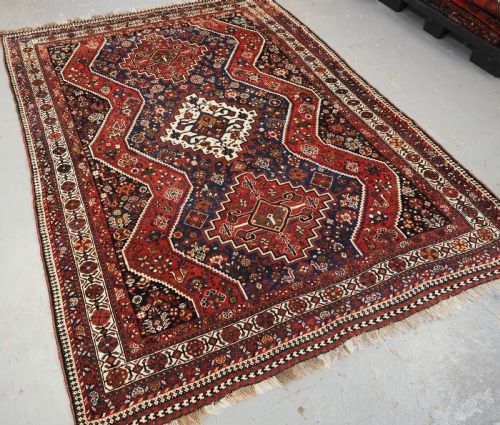 fig 1. ANTIQUE TRIBAL RUG, SHIRAZ REGION, OUTSTANDING CONDITION, DATED 1921.