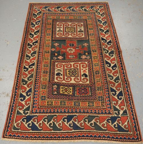 Antique Caucasian Karachov Kazak, Green Ground, Circa 1880.