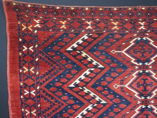 fig 1. ANTIQUE ERSARI BESHIR TURKMEN CHUVAL FACE WITH IKAT DESIGN, CIRCA 1880.