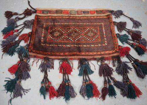 Antique Afghan Tribal Storage Bag Complete with Tassels, Circa 1920.