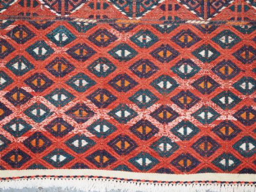 ANTIQUE YOMUT TURKMEN PALAS SOUMAK KILIM GOOD CONDITION LONG KILIM ENDS WITH DIAMOND DESIGN CIRCA 190020 - ADDITIONAL PHOTO 9